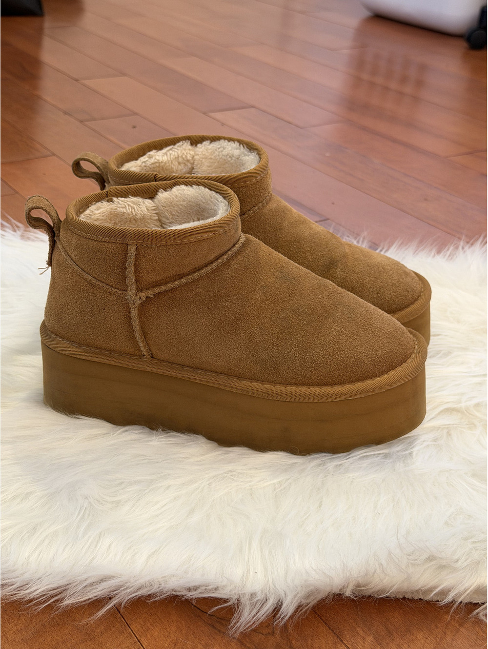 Cushionaire Tan Faux Suede Platform Ankle Boots 6.5